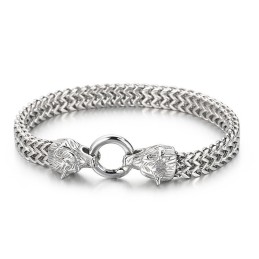 Pulsera De Titanio Con Cabeza De Lobo Doble Estilo Hip-Hop De Moda Para Hombre
