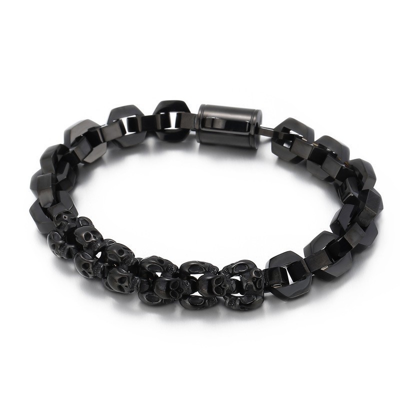Pulsera De Titanio Con Calavera Poligonal Empalmada Para Hombre Pulsera De Titanio Con Calavera Poligonal Empalmada Para Hombre