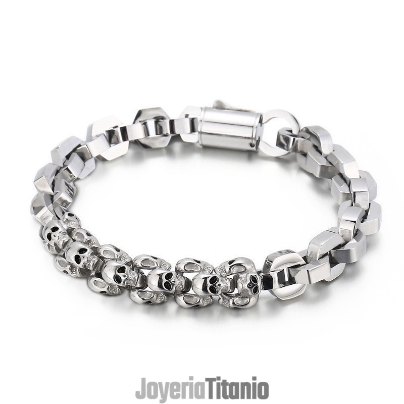Pulsera De Titanio Poligonal Con Calavera Empalmada Para Hombre Pulsera De Titanio Poligonal Con Calavera Empalmada Para Hombre