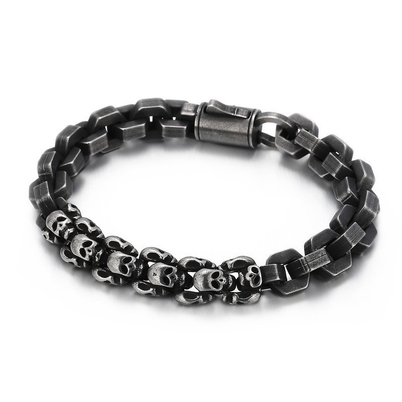 Pulsera De Titanio Poligonal Con Calavera Empalmada Para Hombre Pulsera De Titanio Poligonal Con Calavera Empalmada Para Hombre