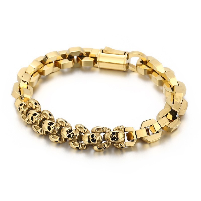 Pulsera De Titanio Poligonal Con Calavera Cosida Para Hombre
