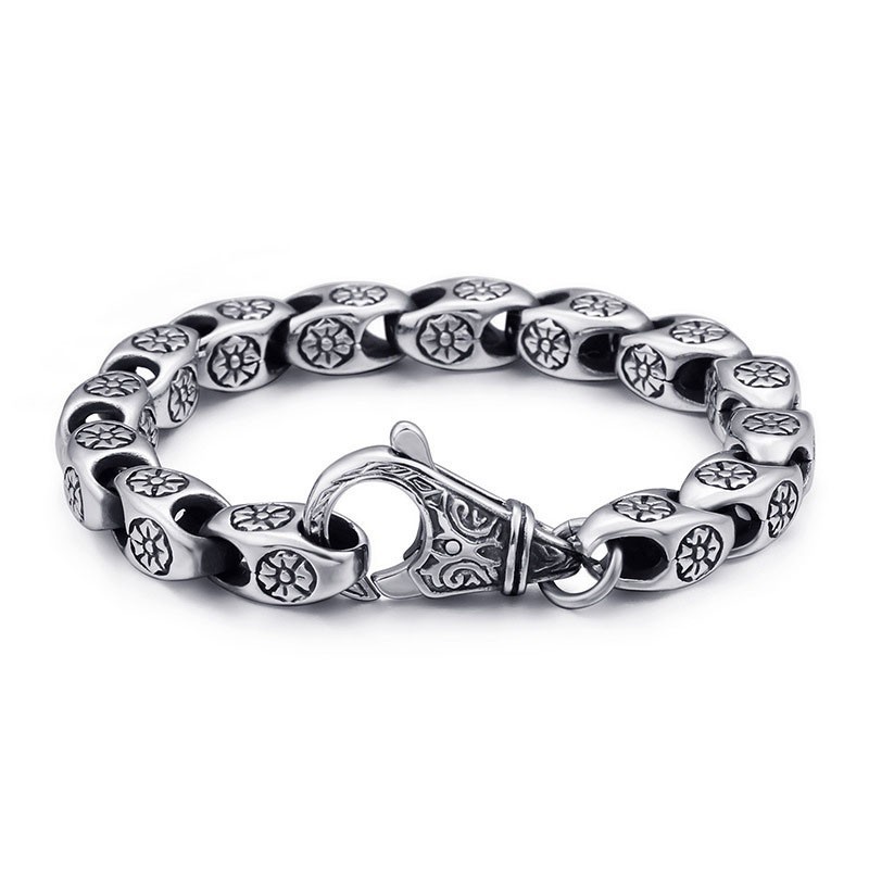 Pulsera De Titanio Con Diseño Retro De Flores Huecas Y Chic Para Hombre Pulsera De Titanio Con Diseño Retro De Flores Huecas Y Chic Para Hombre