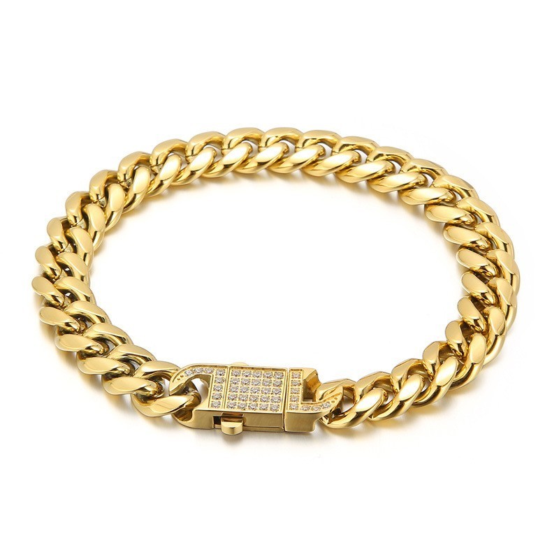 Collar De Pulsera De Titanio Con Cadena Cubana Y Diamantes Para Hombre Collar De Pulsera De Titanio Con Cadena Cubana Y Diamantes Para Hombre