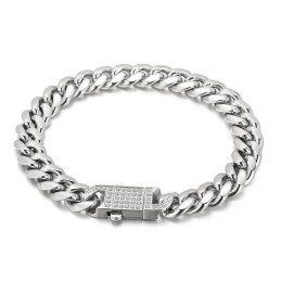 Collar De Pulsera De Titanio Con Cadena Cubana Y Diamantes Para Hombre