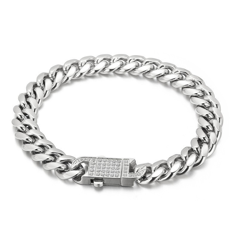 Collar De Pulsera De Titanio Con Cadena Cubana Y Diamantes Para Hombre