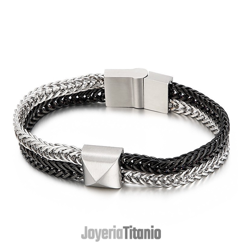 Pulsera De Titanio Para Hombre Con Cadena Tejida De Quilla Colorida De Doble Capa Tide Hip-Hop