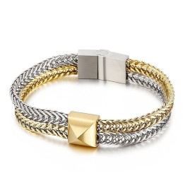 Pulsera De Titanio Para Hombre, Estilo Hip Hop, Con Doble Capa Y Bloqueo De Color, Con Cadena Tejida Y Quilla