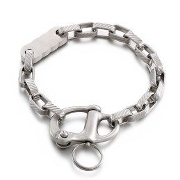 Pulsera De Titanio Para Hombre Con Llavero Retro De Rayas Cuadradas Negras