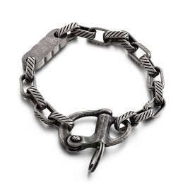 Pulsera De Titanio Para Hombre Con Llavero Vintage De Rayas Cuadradas Negras