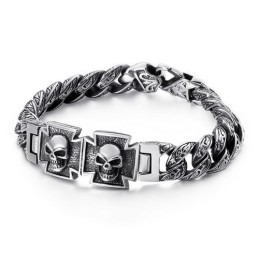 Pulsera De Titanio Con Circonitas Y Cruz De Calavera Genial