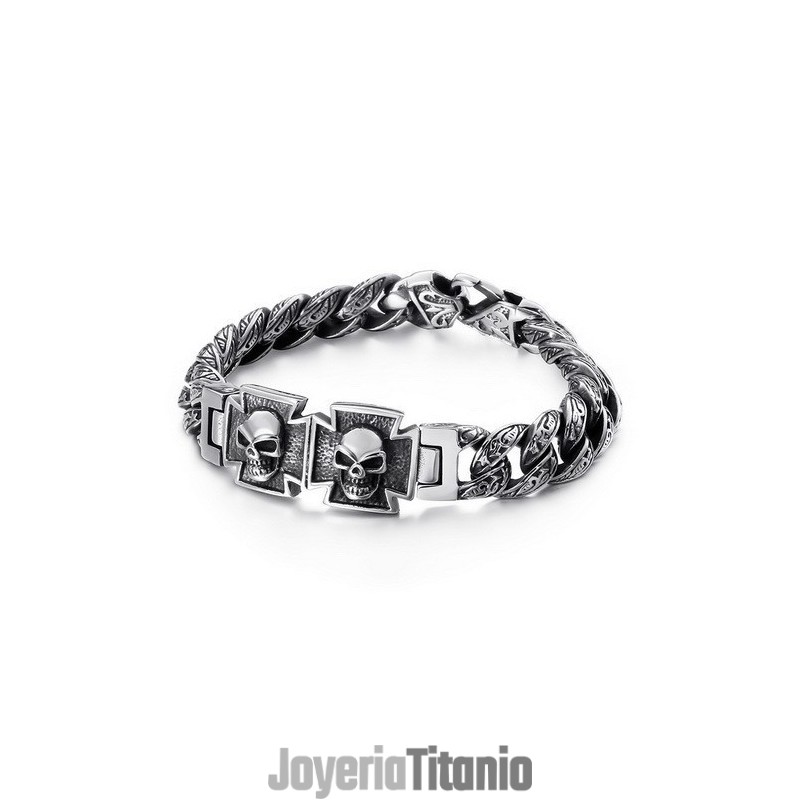 Pulsera De Titanio Con Circonitas Y Cruz De Calavera Genial Pulsera De Titanio Con Circonitas Y Cruz De Calavera Genial