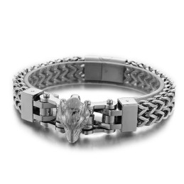 Pulsera De Titanio Para Hombre Con Cabeza De Lobo