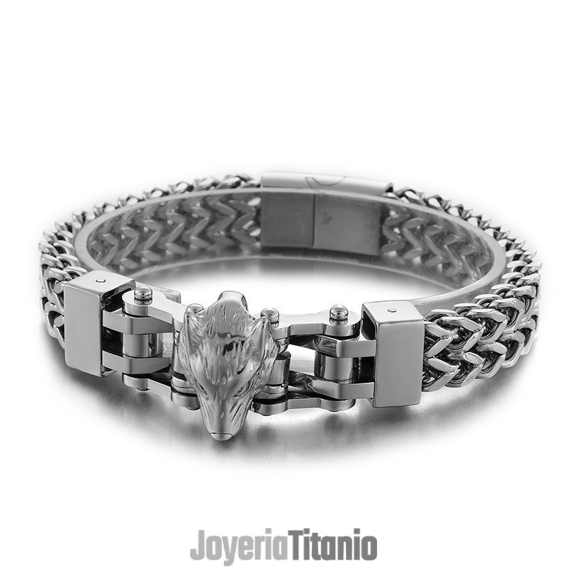 Pulsera De Titanio Para Hombre Con Cabeza De Lobo Pulsera De Titanio Para Hombre Con Cabeza De Lobo