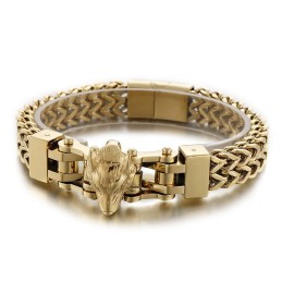 Pulsera De Titanio Estilo Hip Hop Para Hombre Con Cabeza De Lobo