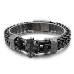 Pulsera De Titanio Estilo Hip Hop Para Hombre Con Baño De Cabeza De Lobo