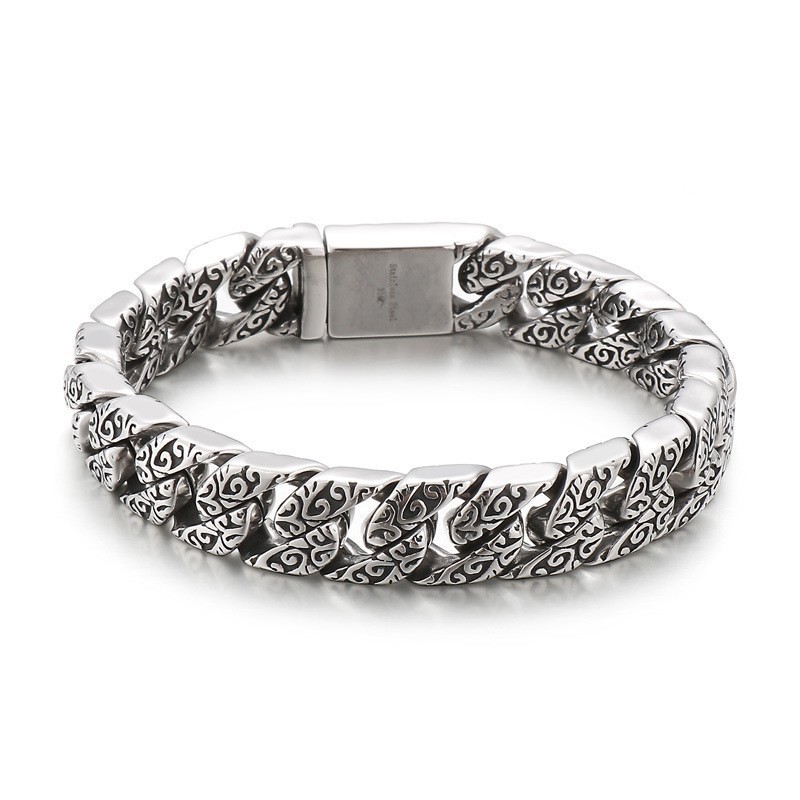 Pulsera De Titanio Para Hombre Con Diseño De Flores Frescas Y Estilo Vintage.