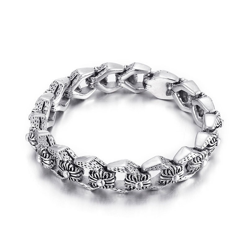 Pulsera De Titanio Para Hombre Con Diseño De Flor, Estilo Retro Pop, Rock, Hip Hop