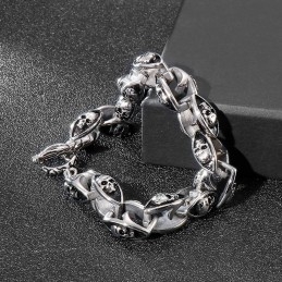 Pulsera De Titanio Con Calavera Doble Estilo Rock Hip Hop Para Hombre