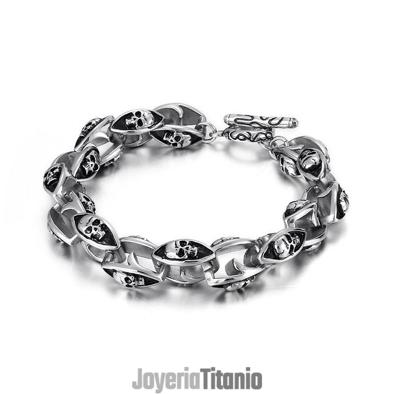 Pulsera De Titanio Con Calavera Doble Estilo Rock Hip Hop Para Hombre Pulsera De Titanio Con Calavera Doble Estilo Rock Hip Hop Para Hombre