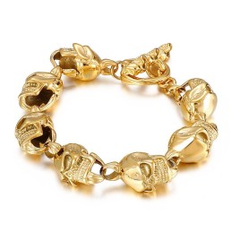 Pulsera De Titanio Con Calavera Dorada De Estilo Chic Para Hombre