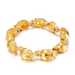 Pulsera De Titanio Con Calavera Dorada De Estilo Chic Para Hombre