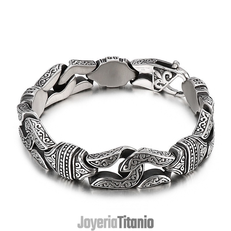 Pulsera De Titanio Elegante Con Diseño Geométrico Retro Para Hombre