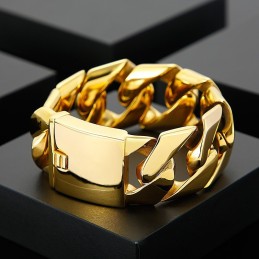 Pulsera De Titanio Hip Hop Moderna De 31 Mm De Ancho Y Oro