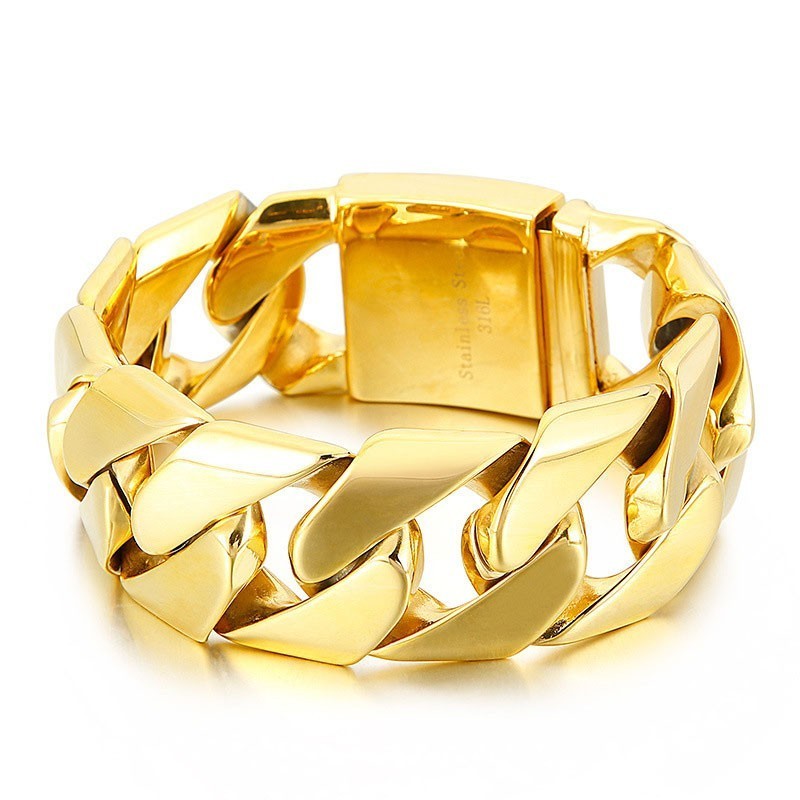 Pulsera De Titanio Hip Hop Moderna De 31 Mm De Ancho Y Oro Pulsera De Titanio Hip Hop Moderna De 31 Mm De Ancho Y Oro