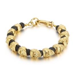 Pulsera De Calavera De Titanio Para Hombre Con Piedra Volcánica De Ojo De Tigre