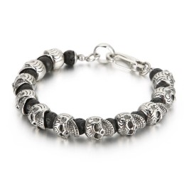 Pulsera De Calavera De Titanio Con Ojo De Tigre Y Piedra Volcánica Para Hombre