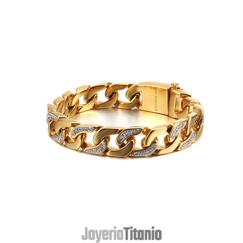 Pulsera De Titanio Exagerada Para Hombre Con Diamantes Estilo Hip-Hop Pulsera De Titanio Exagerada Para Hombre Con Diamantes Estilo Hip-Hop