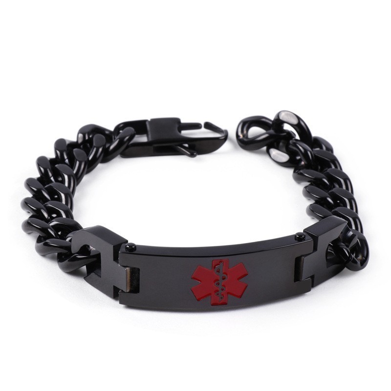 Pulsera De Titanio Para Hombre Con Logotipo Médico Rojo Pulsera De Titanio Para Hombre Con Logotipo Médico Rojo