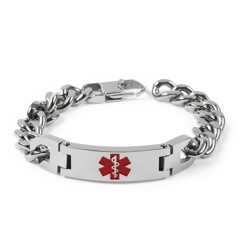 Versión De La Pulsera De Titanio Para Hombre Con Logotipo Médico Rojo De La Marca Fashion Bend Versión De La Pulsera De Titanio Para Hombre Con Logotipo Médico Rojo De La Marca Fashion Bend