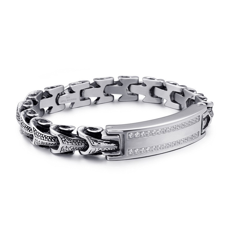 Pulsera De Titanio Vintage Con Quilla Y Microincrustaciones De Piedra Blanca Para Hombre Pulsera De Titanio Vintage Con Quilla Y Microincrustaciones De Piedra Blanca Para Hombre