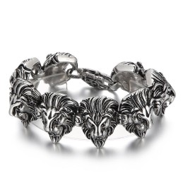 Pulsera De Titanio Con Cabeza De León Y Animal Salvaje Alternativo