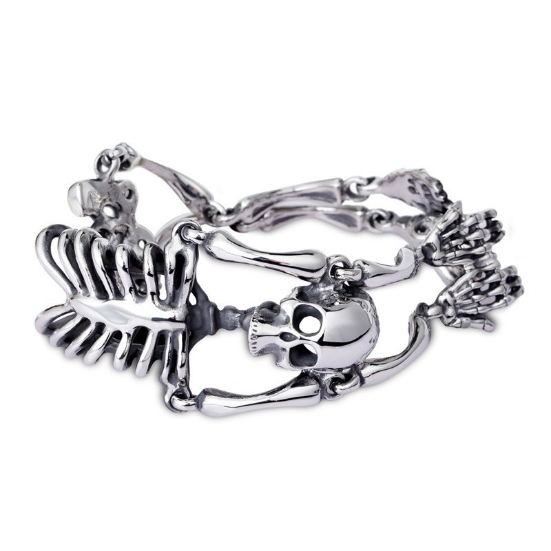 Pulsera Vintage De Titanio Con Calavera Y Huesos Exagerados Para Hombre