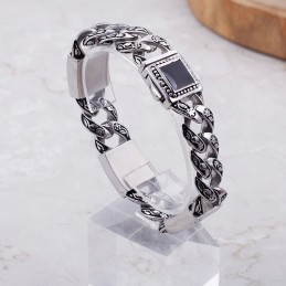 Pulsera De Titanio Para Hombre Con Diseño Floral Estilo Hip Hop Vintage Y Cierre De Diamante