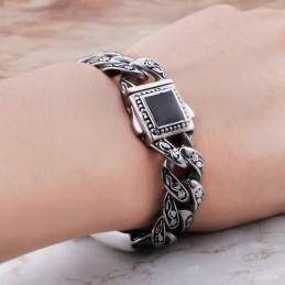 Pulsera De Titanio Para Hombre Con Diseño Floral Estilo Hip Hop Vintage Y Cierre De Diamante
