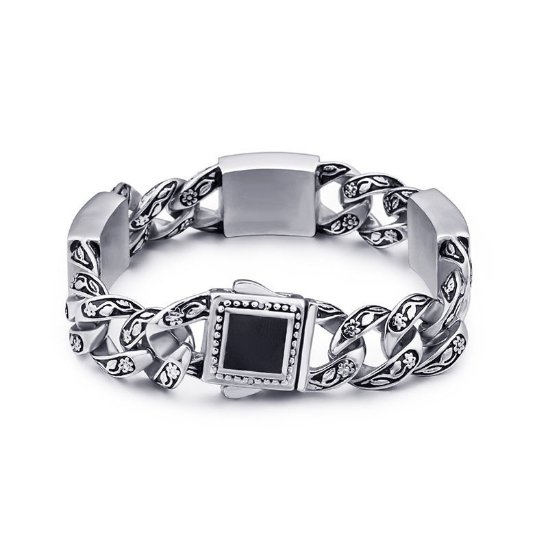 Pulsera De Titanio Para Hombre Con Diseño Floral Estilo Hip Hop Vintage Y Cierre De Diamante Pulsera De Titanio Para Hombre Con Diseño Floral Estilo Hip Hop Vintage Y Cierre De Diamante