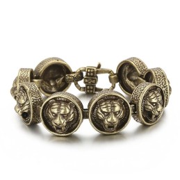 Pulsera Vintage De Titanio Con Cabeza De Tigre Redonda Para Hombre