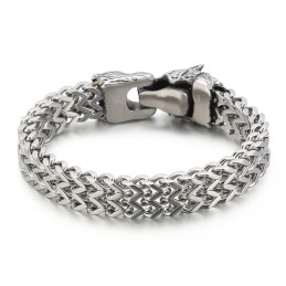 Pulsera De Titanio De Doble Fundición Con Cabeza De Lobo Para Hombre