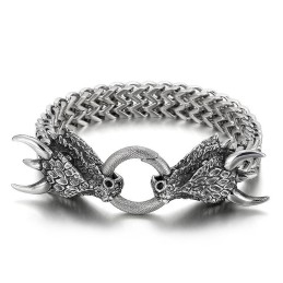 Pulsera De Titanio Trenzada Con Cabeza De Animal Doble Para Hombre