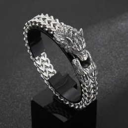 Pulsera De Titanio De Doble Fundición Con Cabeza De Lobo Para Hombre