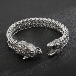 Pulsera De Titanio De Doble Fundición Con Cabeza De Lobo Para Hombre