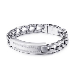 Pulsera Vintage De Titanio Con Quilla Y Piedras Blancas Para Hombre