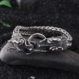 Pulsera Multicapa Para Hombre Con Doble Dragón Y Cierre De Grifo.