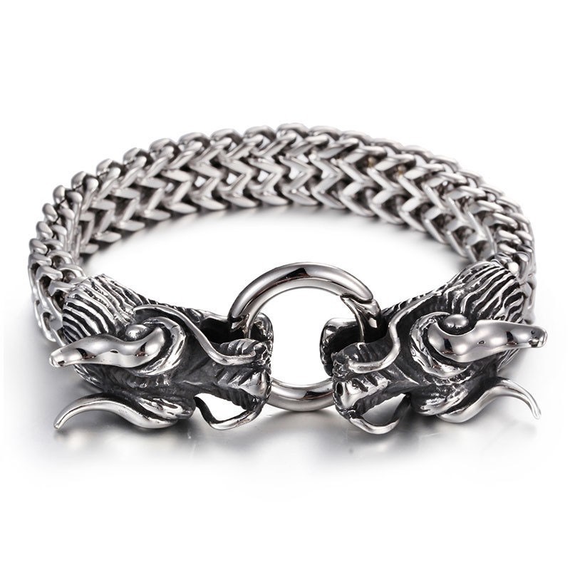 Pulsera Multicapa Para Hombre Con Doble Dragón Y Cierre De Grifo. Pulsera Multicapa Para Hombre Con Doble Dragón Y Cierre De Grifo.