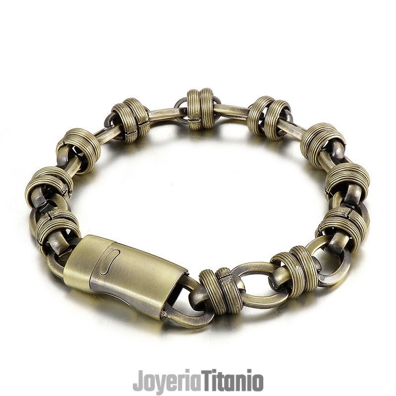 Pulsera Vintage De Bronce Ovalada De Titanio Para Hombre