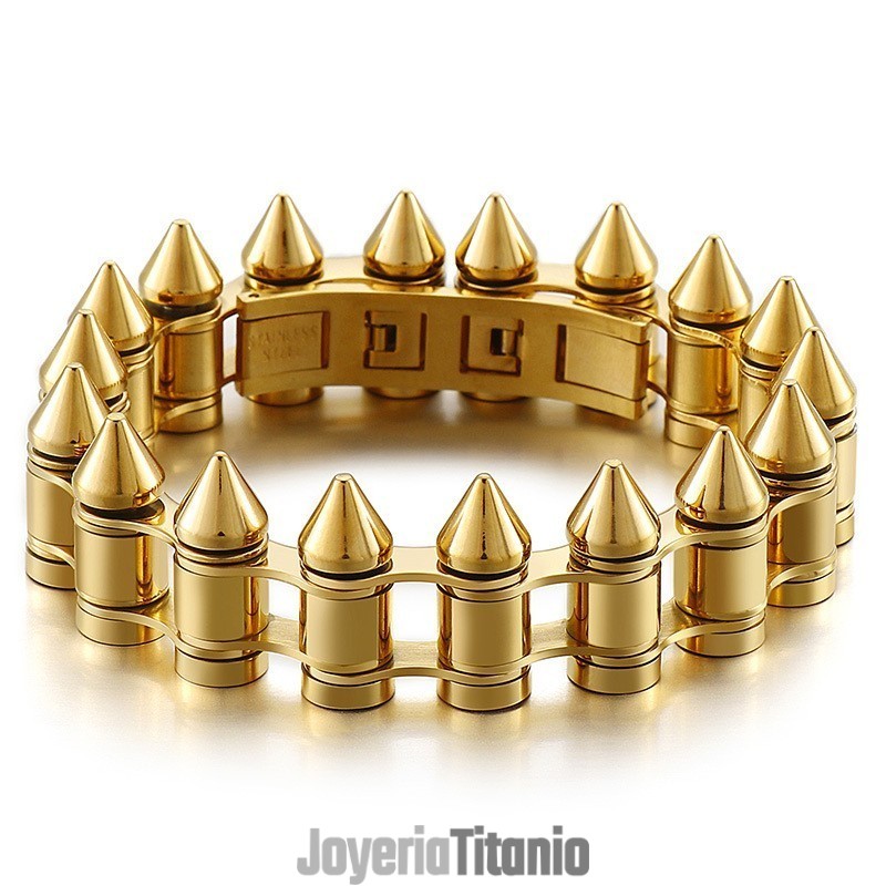 Pulsera De Titanio Estilo Motero Con Cabeza De Bala Para Hombre