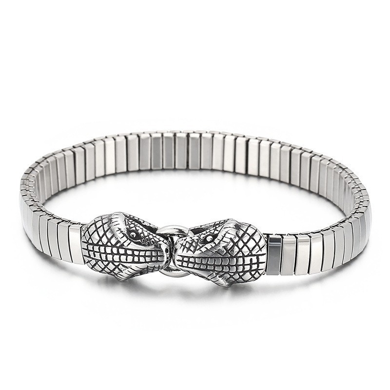 Pulsera De Titanio Con Doble Cabeza De Serpiente, Estilo Chic, Para Hombre